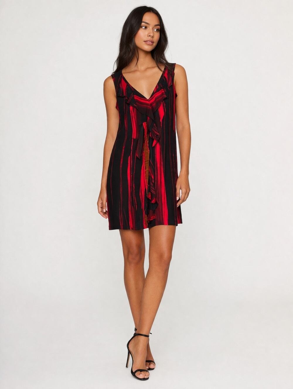 Lavender Label Vera Wang Womens 100% Silk Dress 6/40 Red Black V Neck